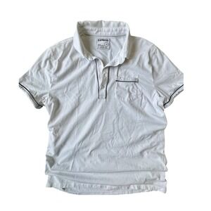 Express Mens Polo Shirt Large White Stretch Wicking Contrast Trim Pocket